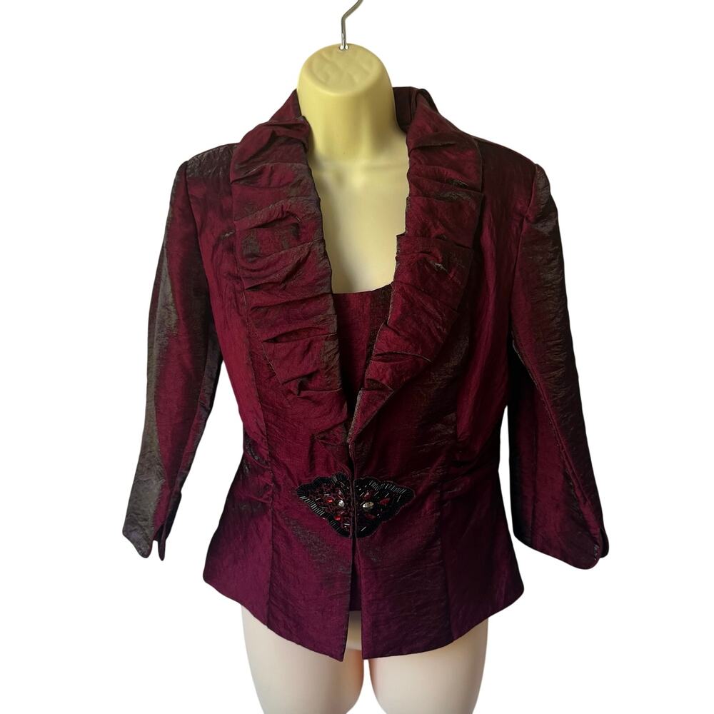 J.R NITES by Carol Lin Burgundy Vintage 90s 2 Piece Top and Jacket Set